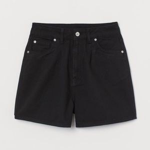 H&M Black High-Waist Mom Denim Shorts